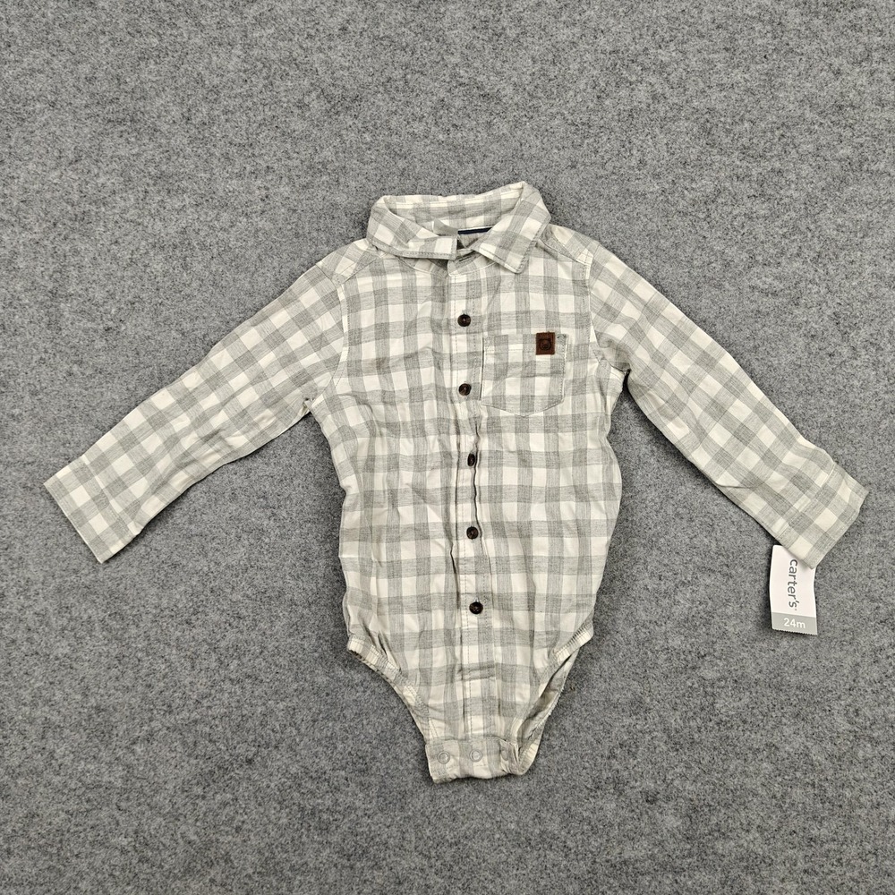 Carter's Romper Boys 18-24 Months Gray Check Collared Button Front One Piece New